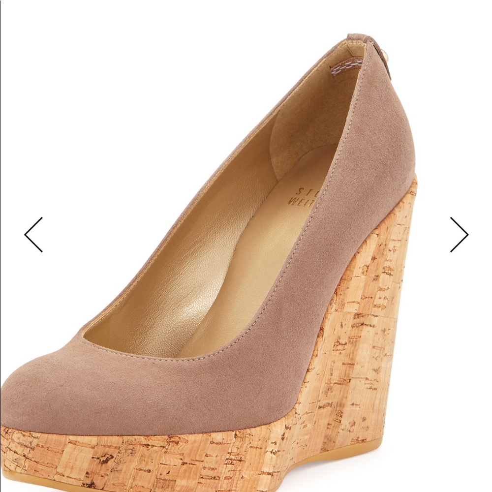 Stuart Weitzman Corkswoon wedges in nude suede. 7